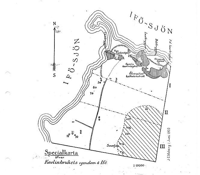Karta över gruvan Ivö klack 1903. Map of the quarry on Ivö klack, 1903