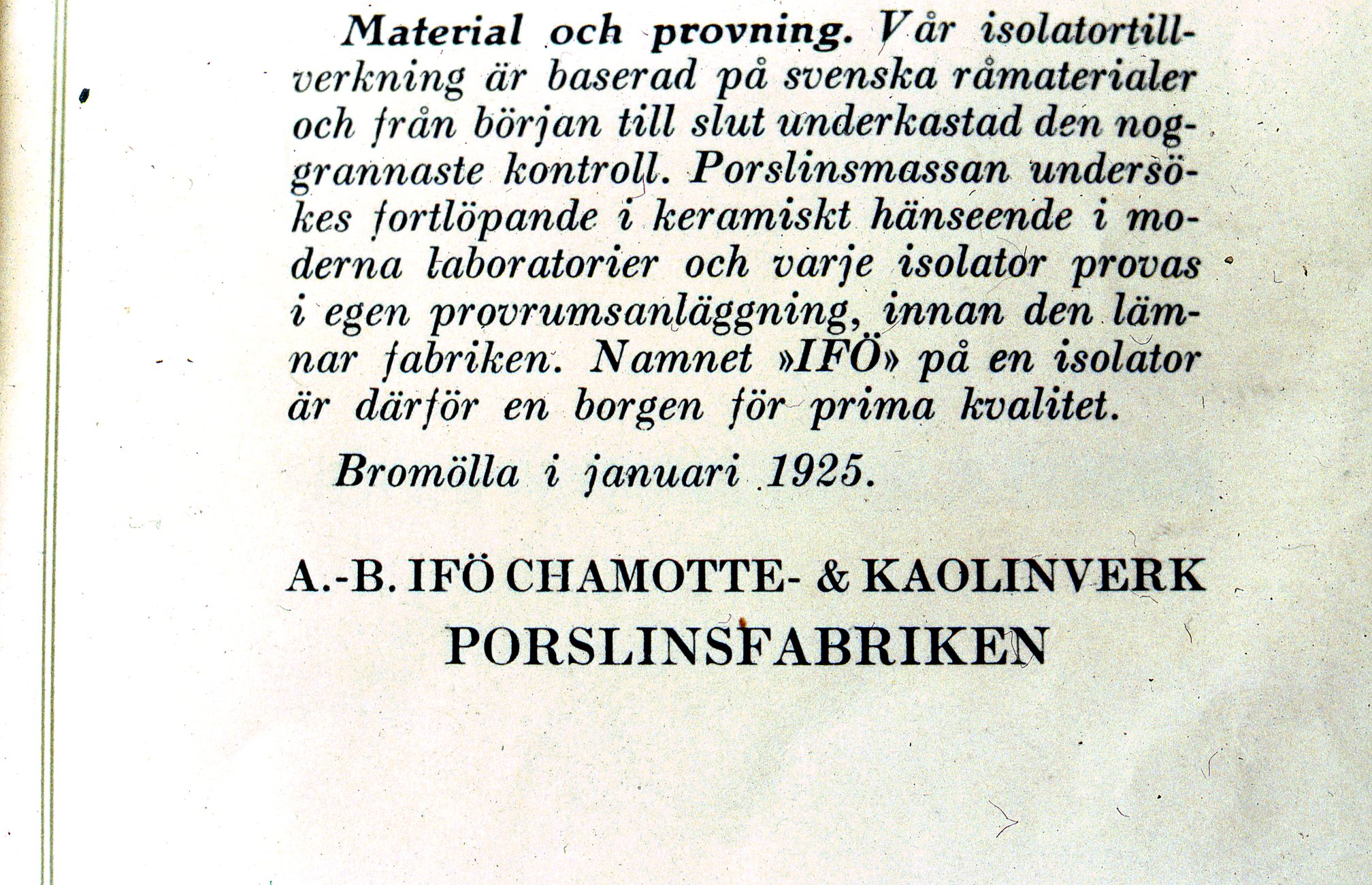 Fabrik Isolatorfabriken Reklam 1925