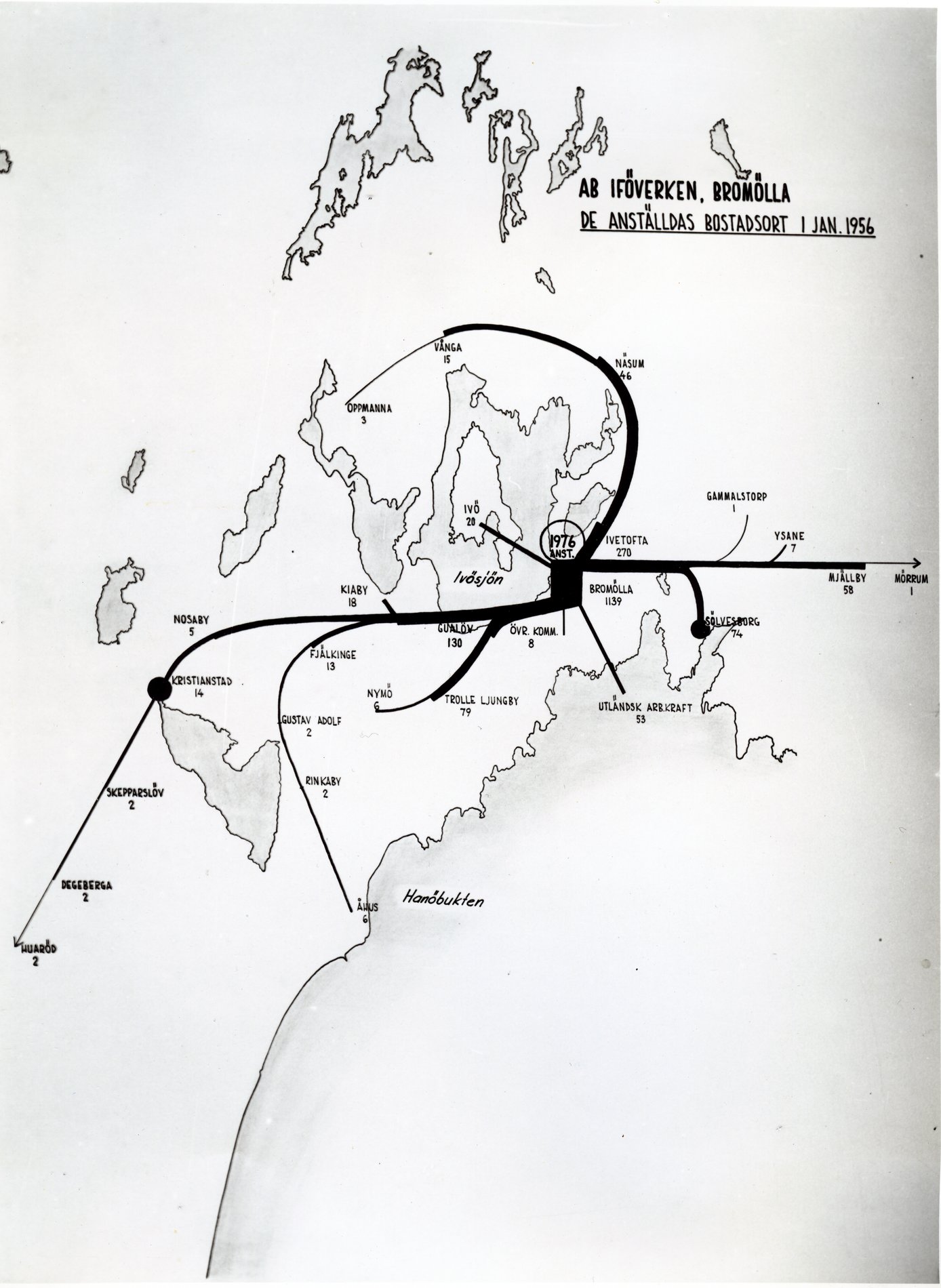 Fabrik Iföverken De anställdas Bostadsorter 1956