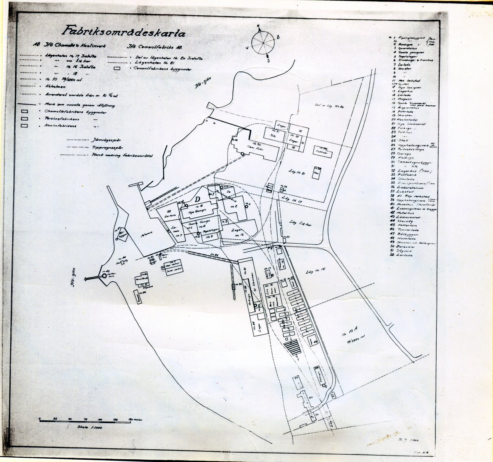 Fabrik Karta Bruksområdet ritad av NJ Idén 1908