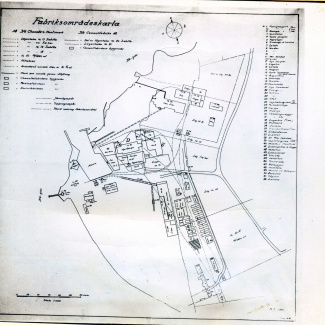 Fabrik Karta Bruksområdet ritad av NJ Idén 1908