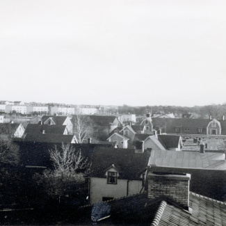 Bromölla Från Mosaikhusets tak Storgatan till höger 1957